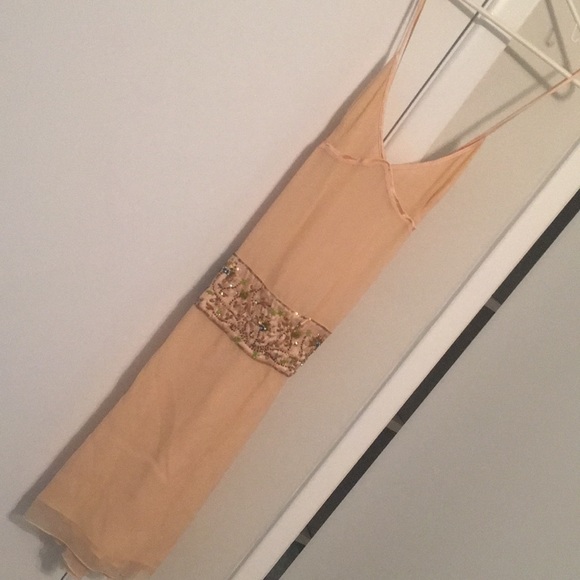 Alex Gaines 100% Silk Peach dress w beading - Picture 2 of 7